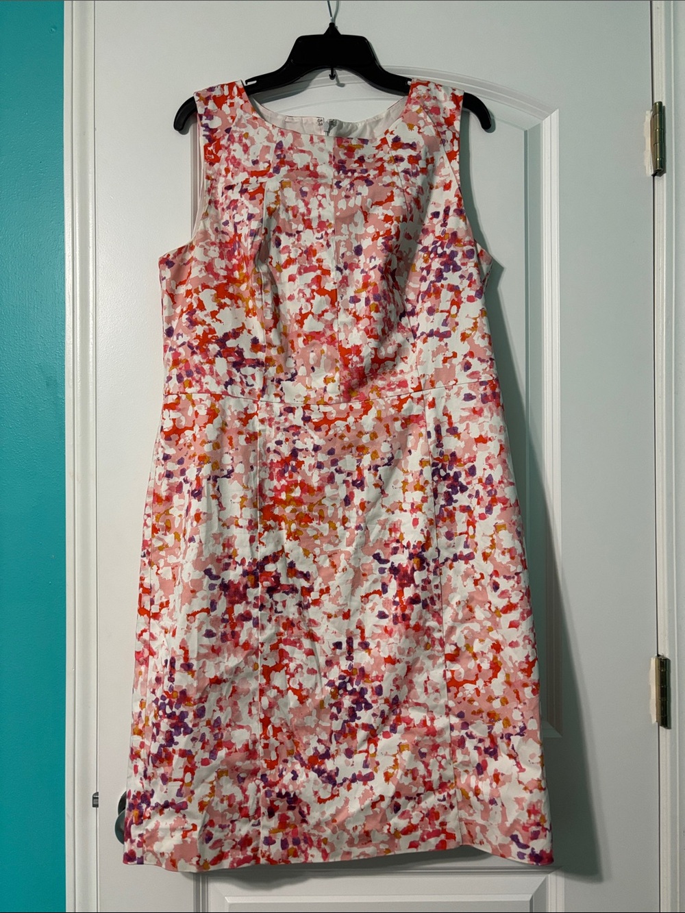 Ann Taylor Sleeveless Midi Dress in White with Pink, Red & Purple Floral Dots